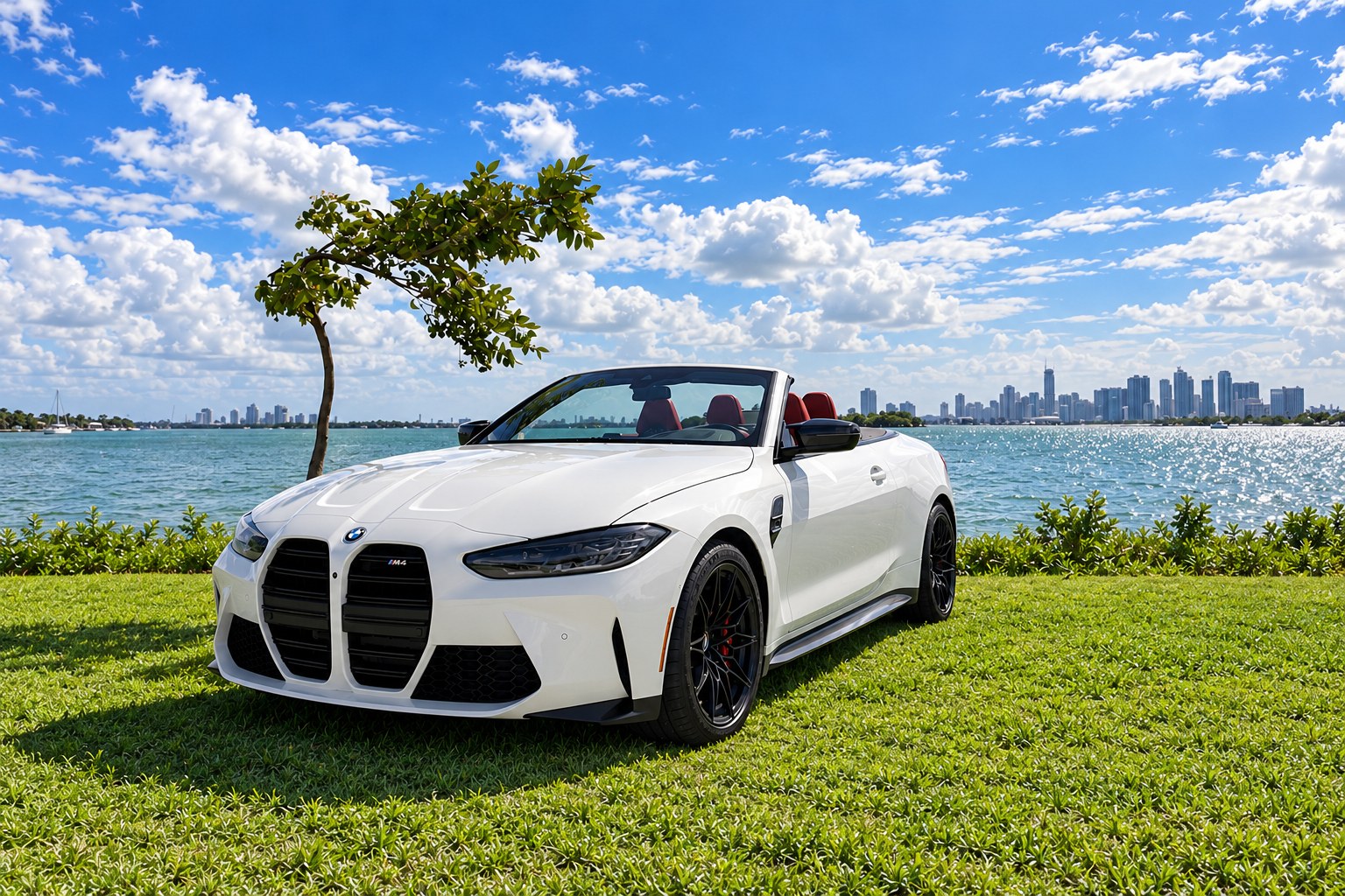 Featured white BMW M4 Competition xDrive Convertible in Miami